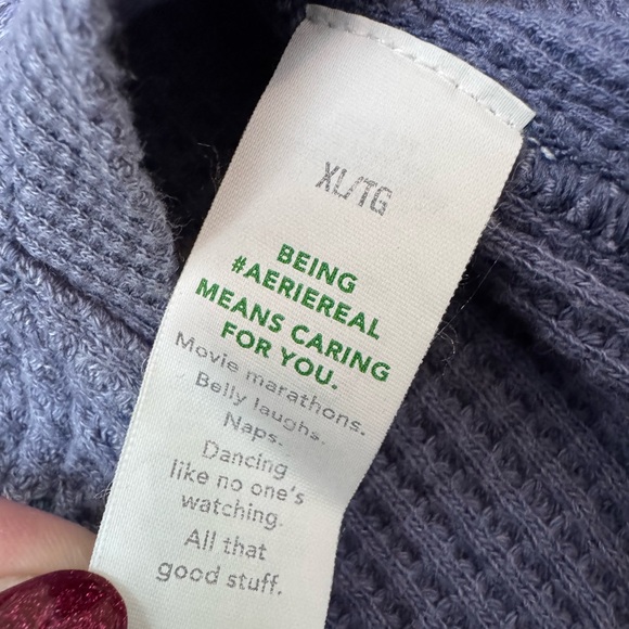 Aerie Top Womens L Blue Lumberjane Oversize Button Up Waffle Thermal Shacket - Picture 3 of 7